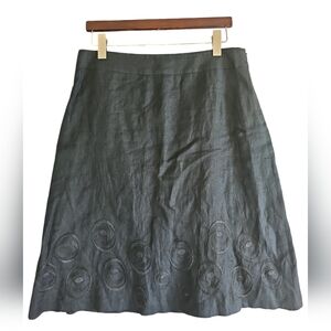 AGNONA Women's Linen Black Below Knee A Line Embroidered Side‎ Zip Skirt Size 44